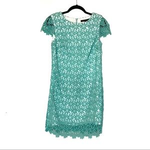 Vintage Cynthia Steffe Reese Cool Aqua Blue Floral Lace Sheath Dress